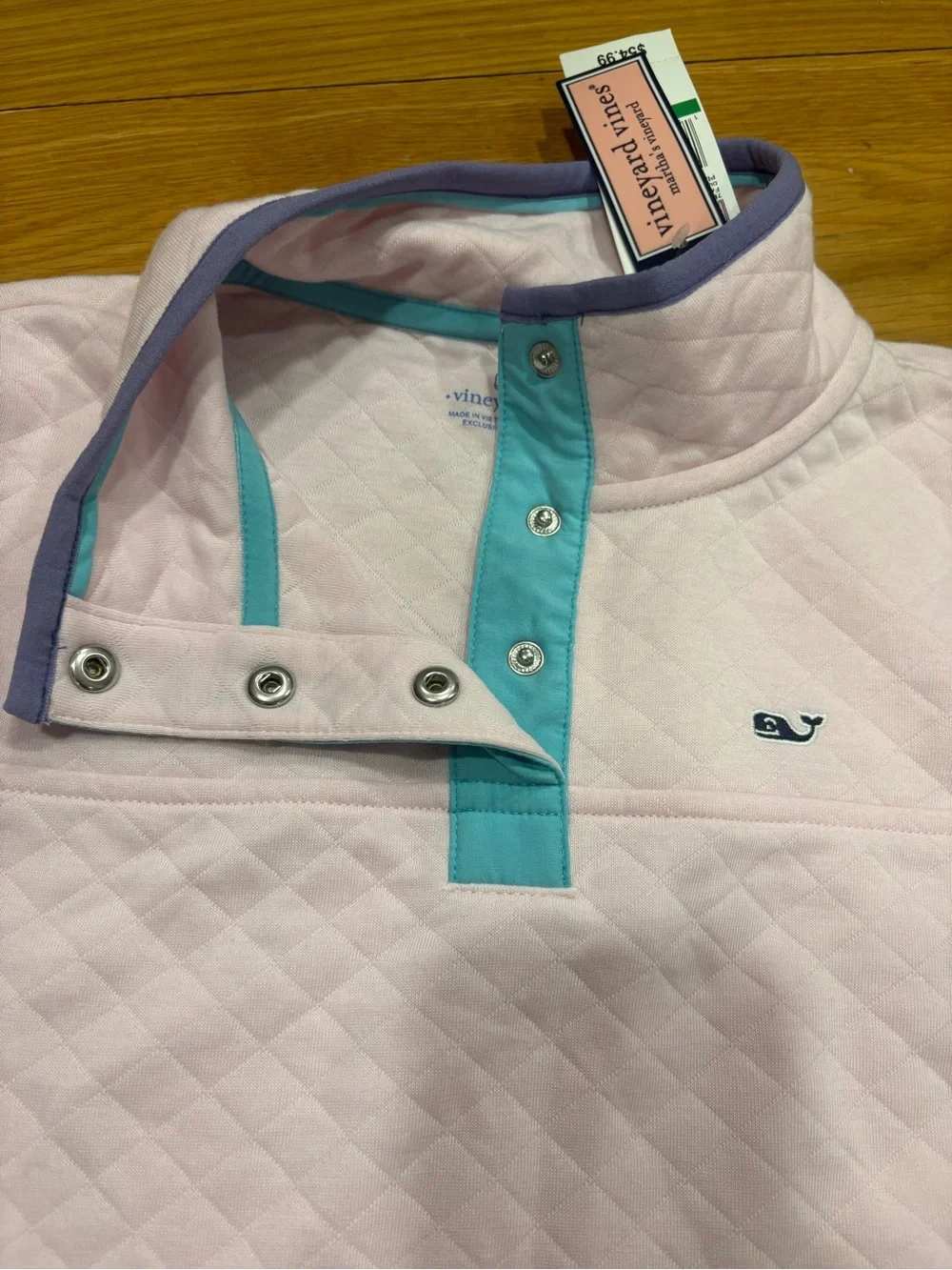 Vineyard Vines Pink Quilted Pullover with Purple & Teal Trim - Kids - Picture 2 of 4